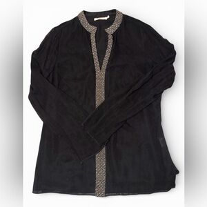 Tory Burch Black Silk tunic Top. Studs sheer sleeve size 8